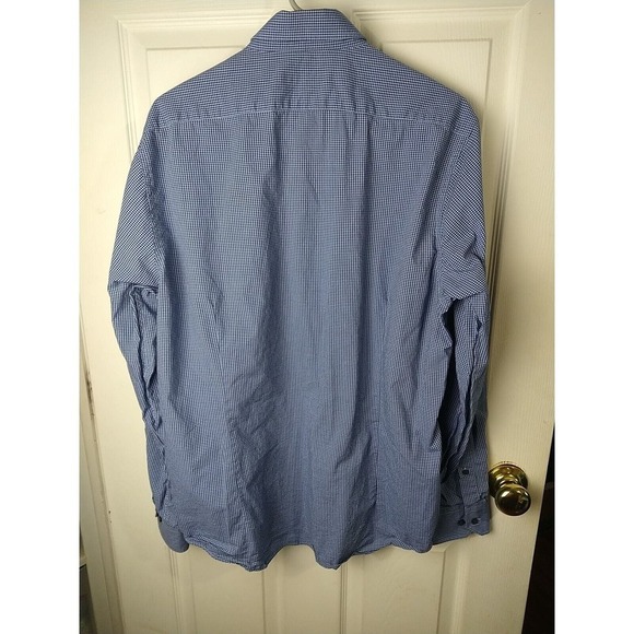 Report Collection Blue Gingham Collared Long Sleeve Button Shirt. L - Picture 9 of 9